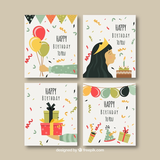 Set of four flat birthday cards