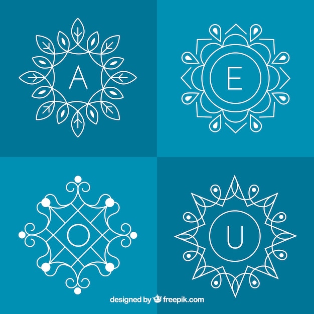 Free Vector set of four floral monograms