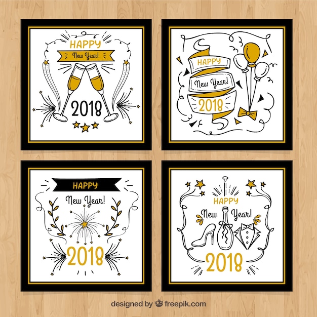 Free Vector set of four framed greeting cards fro new year