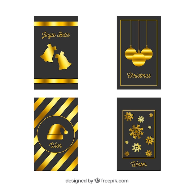 Set of four greeting cards in black and golden