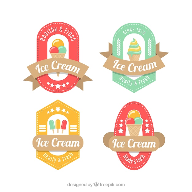 Set of four ice cream stickers in flat design