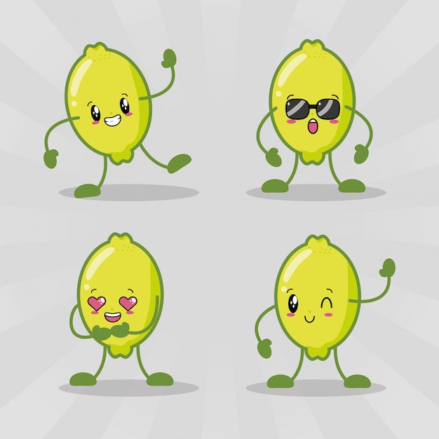 Free vector set of four kawaii lemons with different expressions