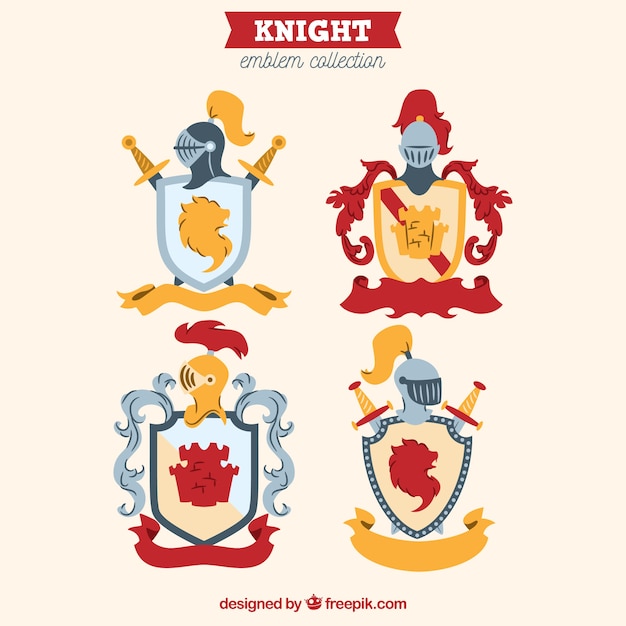 Free Vector set of four knight emblems