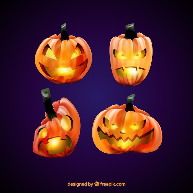 Set of four lighted pumpkins