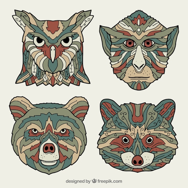 Free vector set of four ornamental animals