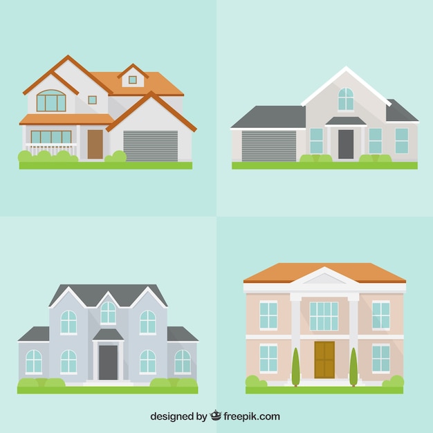 Set of four pretty houses in flat design