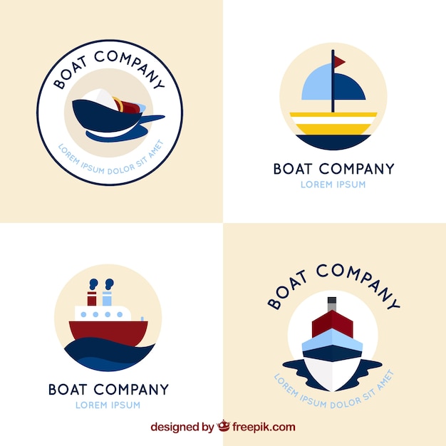 Set of four round logos with flat boats