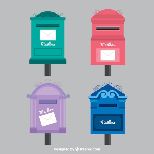 Free Vector set of four vintage mailboxes