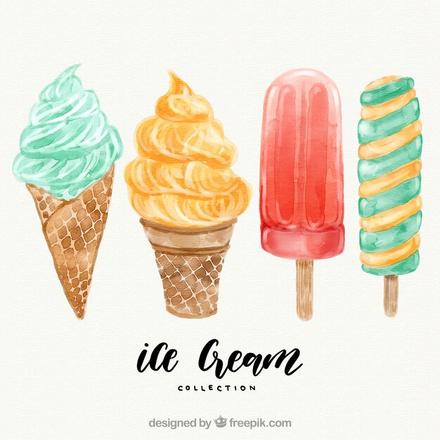 Set of four watercolor ice creams