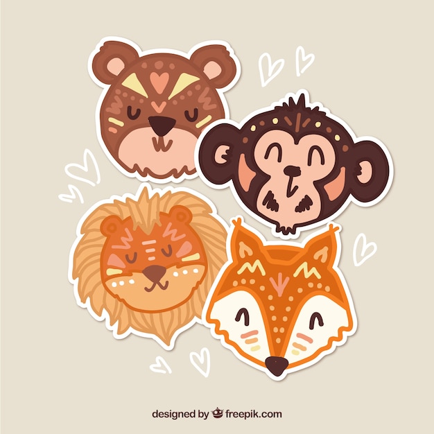 Set of four wild animal stickers in ethnic style