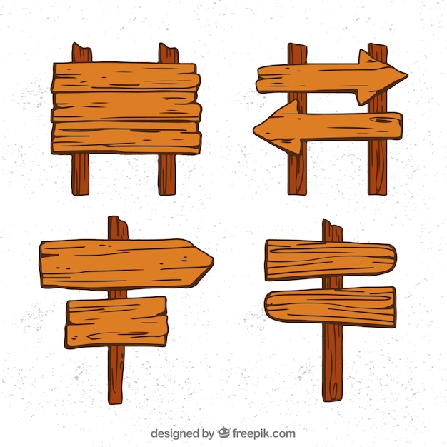 Free Vector set of four wooden signs