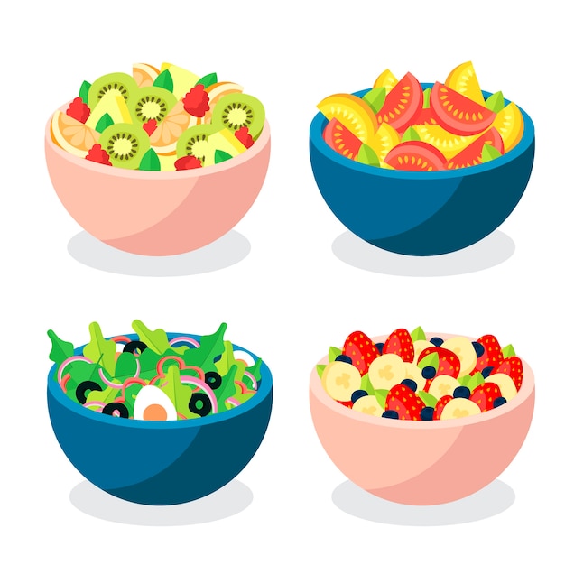 Set of fruit and salad bowls