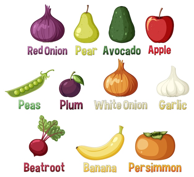 Free Vector set of fruits cartoon