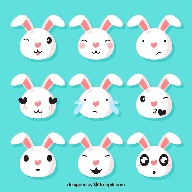 Set of funny bunny emoticons