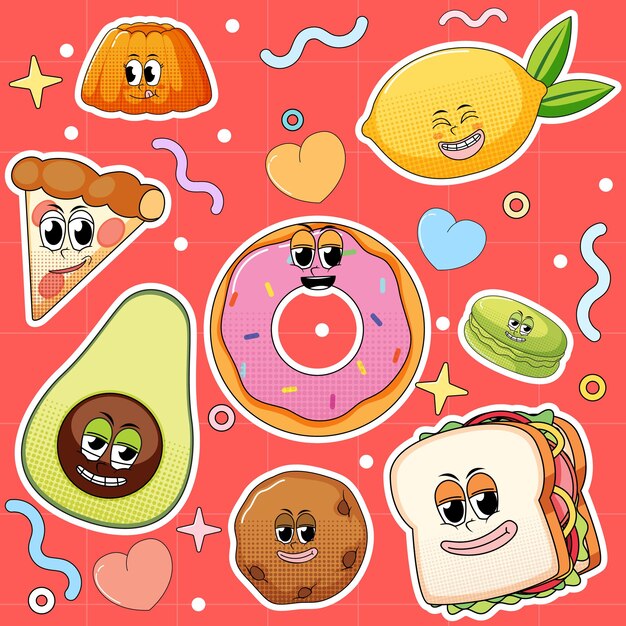 Set of funny food and dessert characters