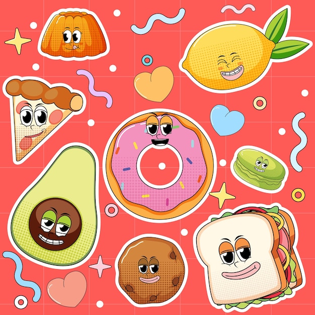 Set of funny food and dessert characters