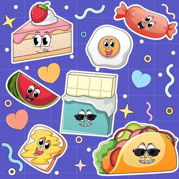 Set of funny food and dessert characters