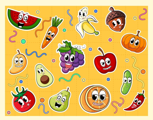 Free vector set of funny fruit cartoon characters