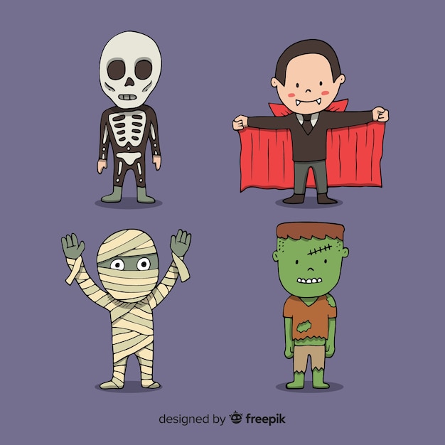 Free Vector set of funny halloween characters