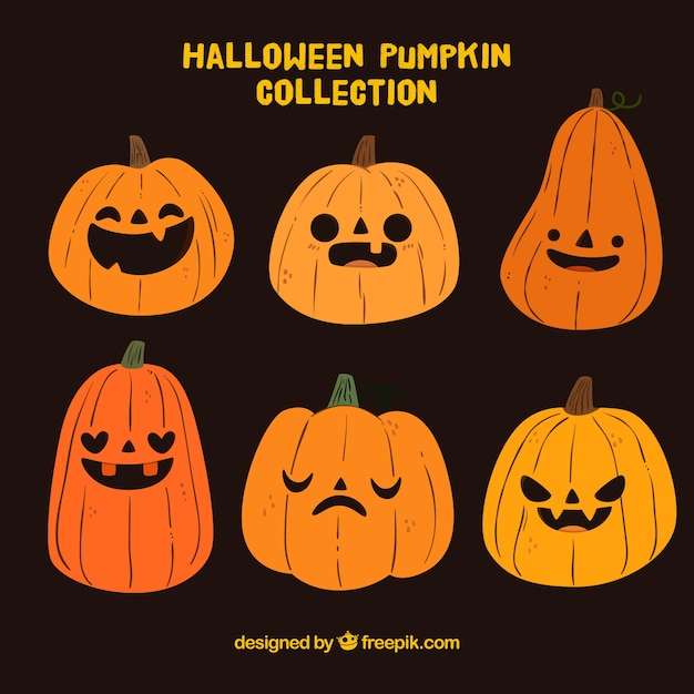 Free Vector set of funny halloween hand drawn pumpkins