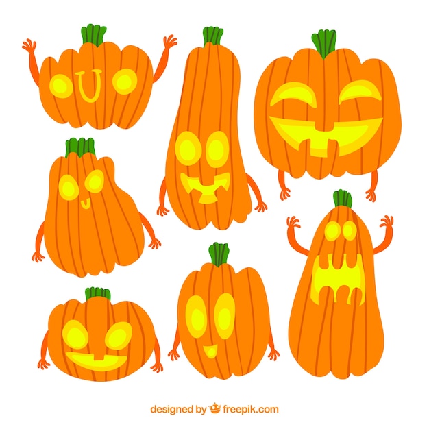 Free Vector set of funny hand drawn pumpkins