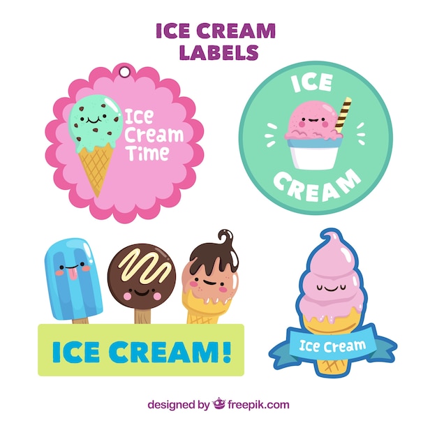 Set of funny ice cream stickers