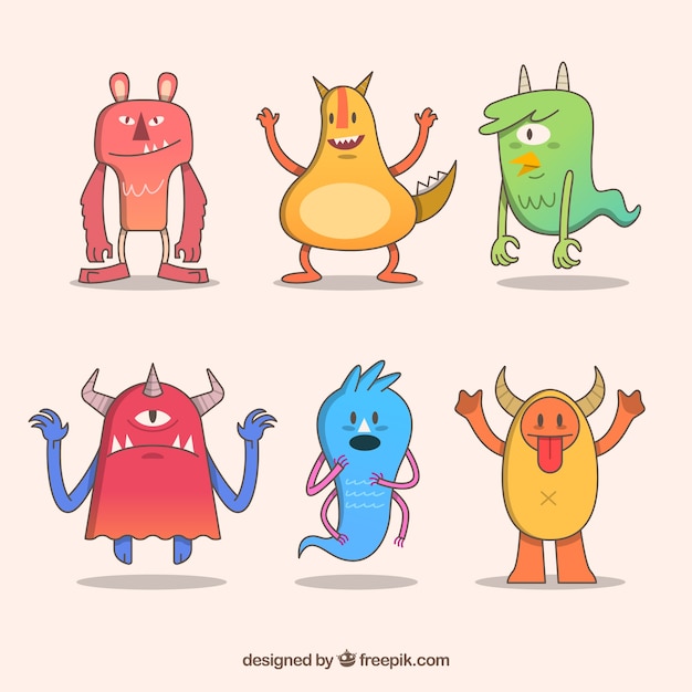 Free Vector set of funny monsters in flat style