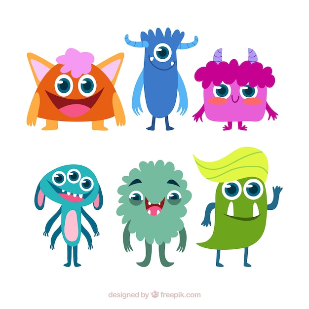 Free vector set of funny monsters in flat style