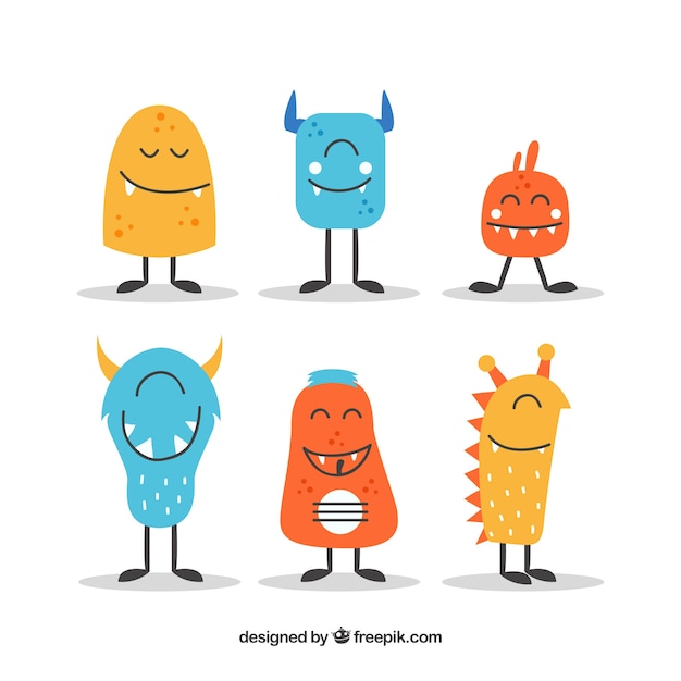 Set of funny monsters in flat style