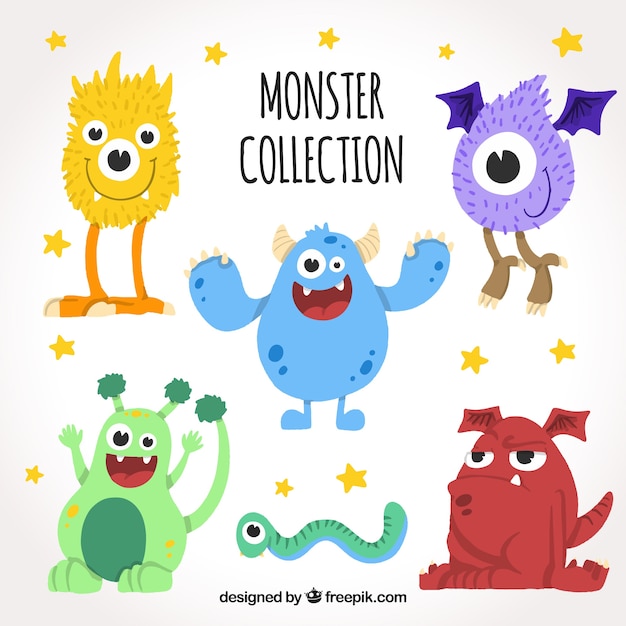 Set of funny monsters in hand drawn style