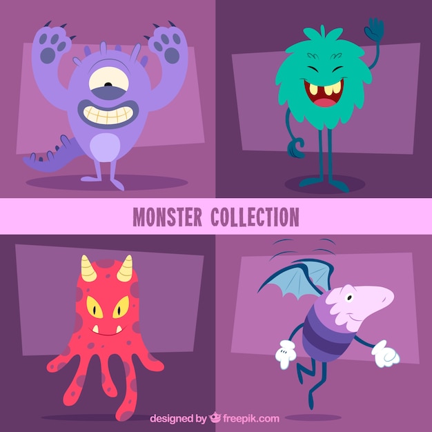 Set of funny monsters in hand drawn style