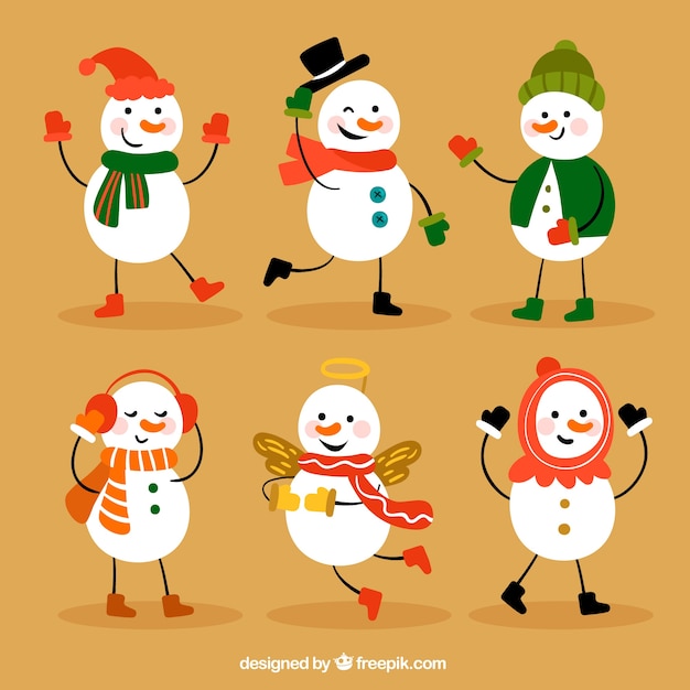 Set of funny snowman characters