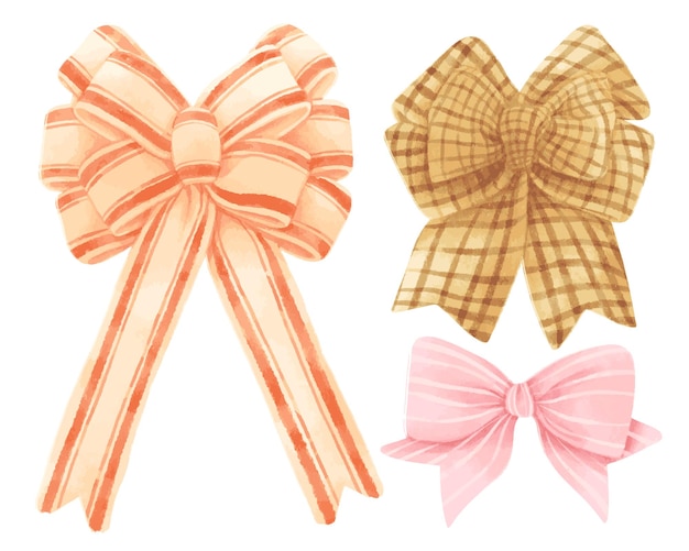 Free Vector set of gift ribbons bow illustrations hand painted watercolor styles