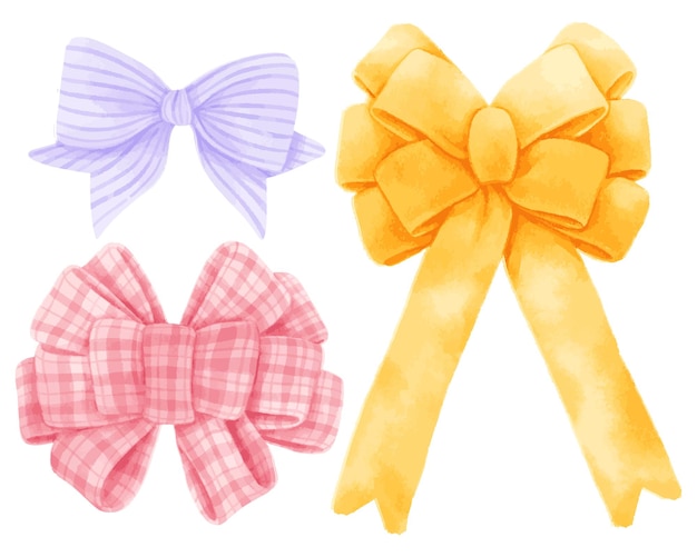 Free Vector set of gift ribbons bow illustrations hand painted watercolor styles