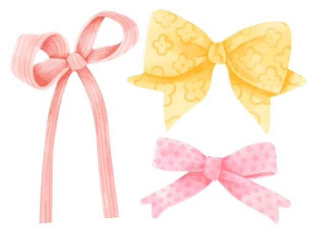 Set of gift ribbons bow illustrations hand painted watercolor styles