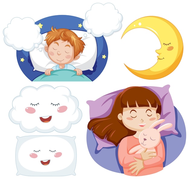 Free Vector set of girl having a good night sleep