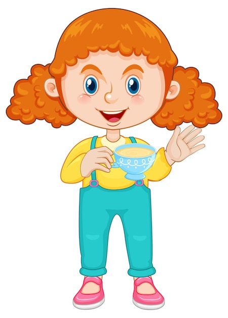 Free Vector set of girl holding a tea cup