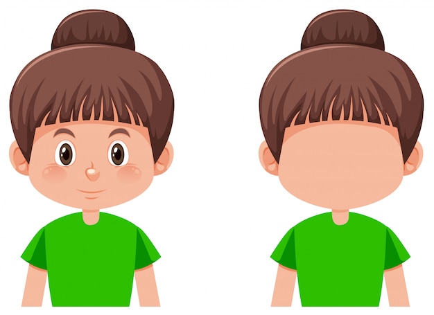 Free Vector set of girl with brunette bun hair