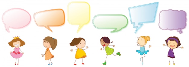 Free Vector set of girl with speech balloon