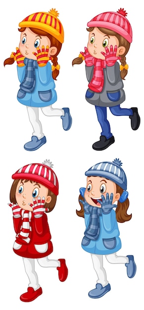 Free vector set of girls wearing winter outfits