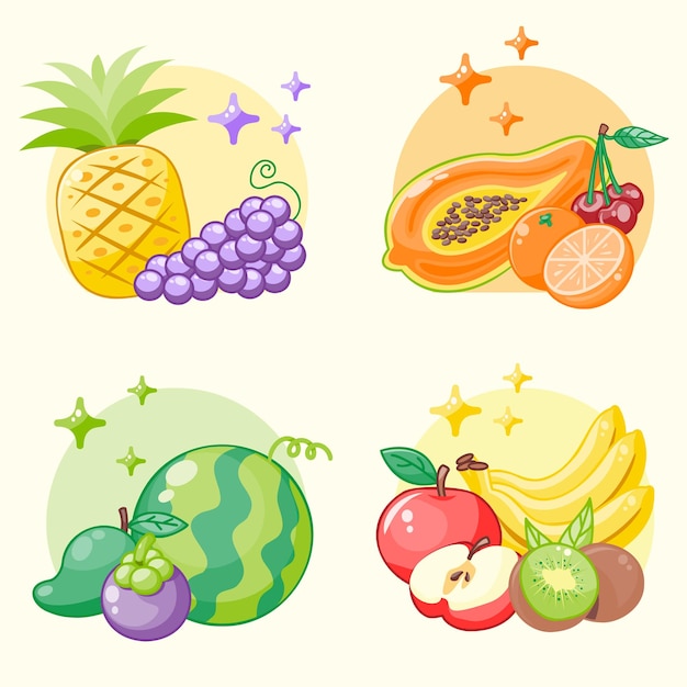 Free Vector a set of glasses with juice fruits and vegetables various smoothies illustration in cartoon style vector drinks