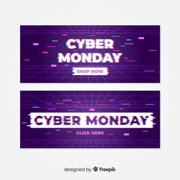 Free Vector set of glitch cyber monday banners