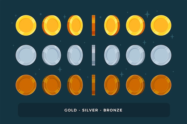 Free Vector a set of gold, silver and bronze coins. isolated