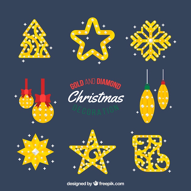 Set of golden christmas decorative elements