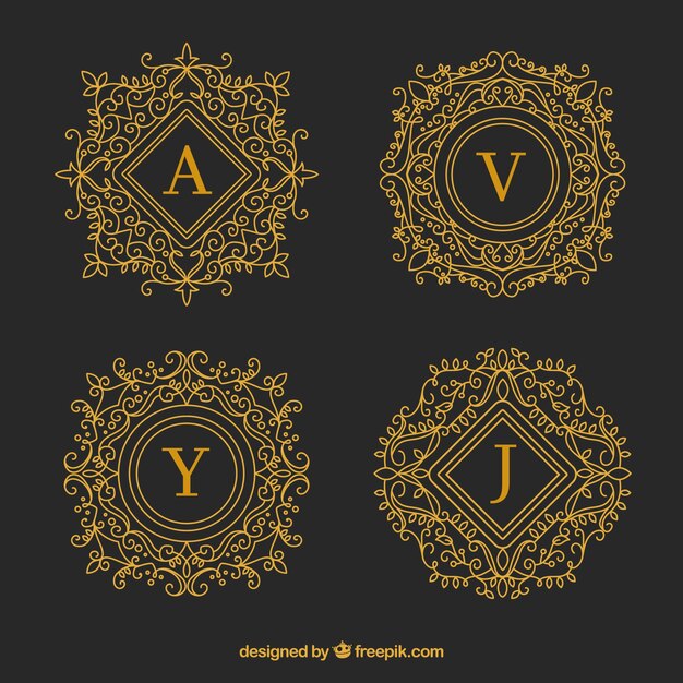 Set of golden decorative monograms