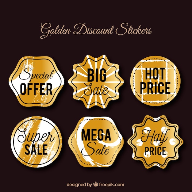 Set of golden discount stickers