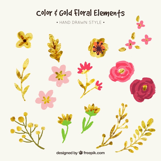 Set of golden floral elements