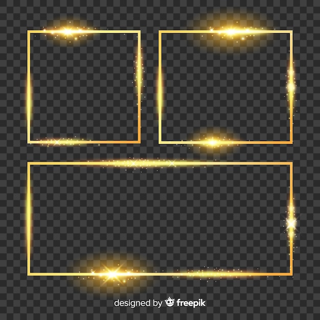 Free Vector set of golden frames on transparent background