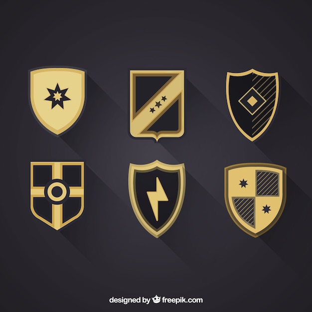 Set of golden heraldic shields