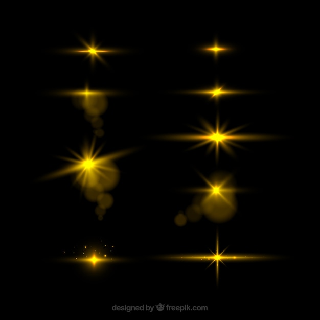 Free Vector set of golden lens flare with realistic style